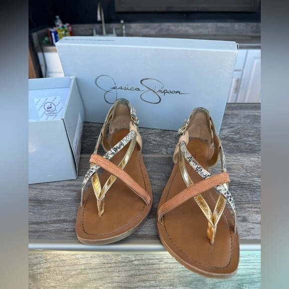 Jessica Simpson Sandals Womens Gold Orange Snake - Picture 1 of 4